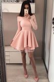Simple Blush Pink Mini Long Sleeve Homecoming Dresses Short Prom Dress, SH479 | www.simidress.com