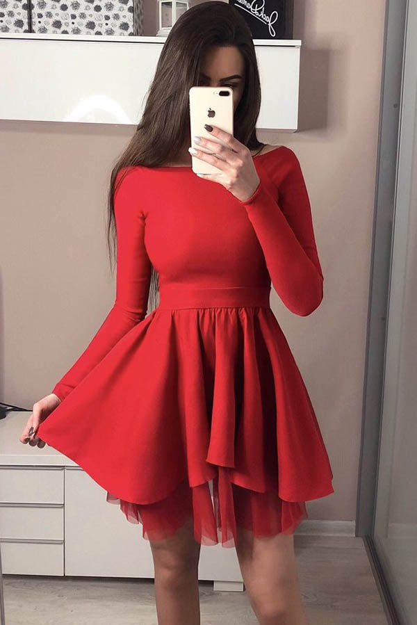 Simple Black Mini Long Sleeve Homecoming Dresses Short Prom Dress, SH479 Simidress Simple Black Mini Long Sleeve Homecoming Dresses Short Prom Dress, SH479 Simidress