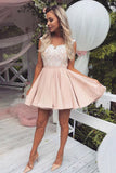 Cute A-line Satin Pink Homecoming Dresses Graduation Dress with Lace, SH482