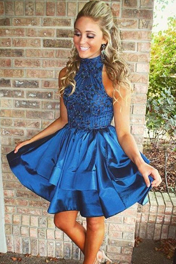 Chic Navy Blue High Neck A-line Rhinestone Homecoming Dresses Party Dress, SH488 Simidress Chic Navy Blue High Neck A-line Rhinestone Homecoming Dresses Party Dress, SH488 Simidress