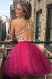 simidress.com | Unique A-line V-neck Tulle Backless Homecoming Dresses with Appliques, SH492