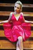 Simple Red Satin A-line Spaghetti Straps Above-Knee Homecoming Dresses, SH493