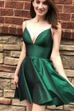 simidress.com | Red A-line V-neck Satin Spaghetti Straps Homecoming Dresses Party Dress, SH494