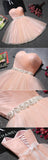 Blush Pink Tulle Strapless Sweetheart Neck Short Prom Dresses, Homecoming Dress,SH50