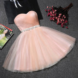 Blush Pink Tulle Strapless Sweetheart Neck Short Prom Dresses, Homecoming Dress,SH50