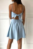 simidress.com | Cute Simple Light Blue Spaghetti Strap A-line Short Homecoming Dresses, SH510