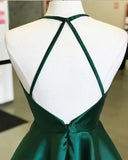 simidress.com | Simple Satin Dark Green Spaghetti Straps Halter Open Back Homecoming Dress, SH511