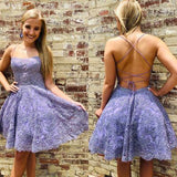 Purple Beaded A-line Spaghetti Straps Lace Appliques homecoming Dress, SH521 from simidress.com