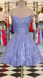 Find Purple Beaded A-line Spaghetti Straps Lace Appliques homecoming Dress, SH521 at simidress.com