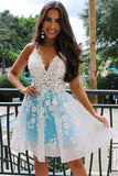 Beautiful Tulle A Line V Neck Homecoming Dresses With Appliques, SH522