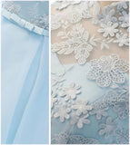 Detailing of Light Blue A-line High Neck Cap Sleeves Homecoming Dress with Flowers, SH525 at www.simidress.com