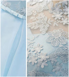 Detailing of Light Blue A-line High Neck Cap Sleeves Homecoming Dress with Flowers, SH525 at www.simidress.com