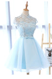 Find Light Blue A-line High Neck Cap Sleeves Homecoming Dress with Flowers, SH525 from www.simidress.com