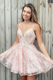 Pink Tulle Lace Spaghetti Straps Homecoming Dresses With Appliques, SH526