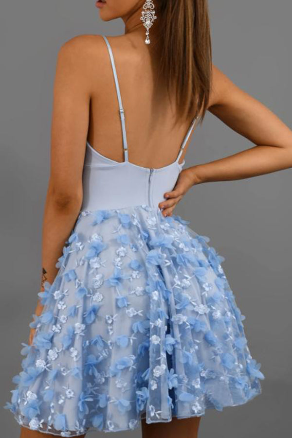 Find Light Blue Lace Spaghetti Straps Homecoming Dresses, Short Prom Dresses, SH529 at simidress.com