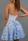 Find Light Blue Lace Spaghetti Straps Homecoming Dresses, Short Prom Dresses, SH529 at simidress.com