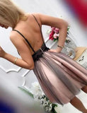 Black Lace Deep V-neck Short Homecoming Dresses, Graduation Dress, SH532 - Simidress.com