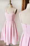 Simple Pink Satin Sweetheart Homecoming Dresses Short Prom Dresses, SH537