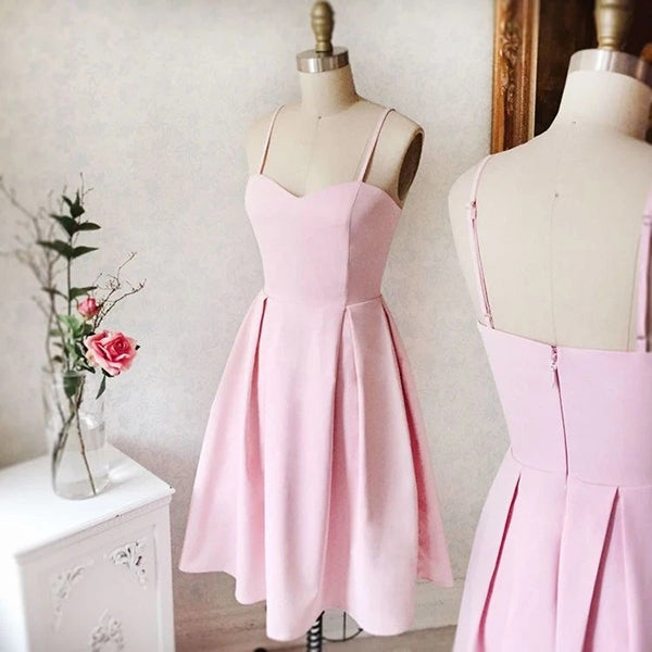 Simple Pink Satin Sweetheart Homecoming Dresses Short Prom Dresses, SH537 - Simidress.com