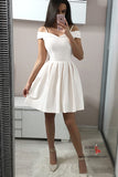 White Lovely Off Shoulder Short Homecoming Dresses With Ruffles, SH540
