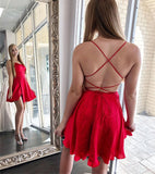 Find Red A-line Scoop Neck Cross Back Spaghetti Straps Homecoming Dresses, SH541 at www.simidress.com