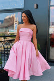 Pink Satin A-line Strapless Short Homecoming Dress with Pockets, SH542 - Simidress