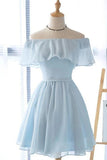 Light Blue Chiffon Off Shoulder Short Prom Dress, Homecoming Dresses, SH548 | homecoming dresses | graduation dresses | short prom dresses | sweet 16 | dresses for homecoming | long sleeve homecoming dresses | short homecoming dresses | homecoming dresses short | homecoming dresses cheap | cheap homecoming dresses | plus size homecoming dresses | red homecoming dresses | formal dresses | school dance | simple homecoming dresses | Homecoming Dresses online | Simidress