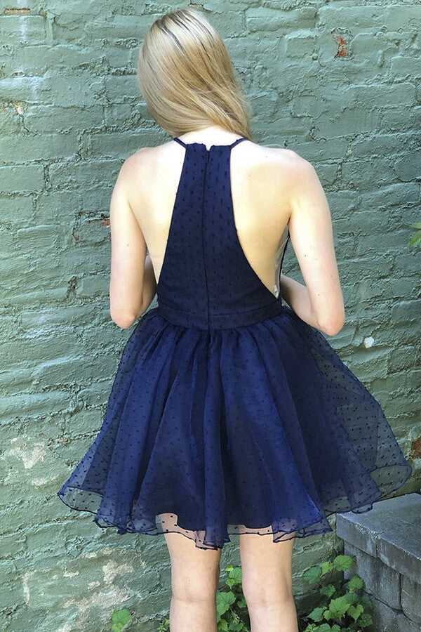 Dark Navy Halter Short Homecoming Dresses, SH549 | homecoming dresses | short prom dresses | graduation dresses | school dance | prom dresses short | navy homecoming dresses | Simidress