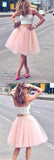 Two Piece Pink Spaghetti-Strap Tulle Sleeveless Homecoming Dresses,SH54