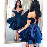 Cheap Navy Blue Satin Ruffles Short Homecoming dress, SH550 | homecoming dress | Navy homecoming dresses | homecoming dresses short | homecoming dresses | homecoming dresses cheap | graduation dresses | Simidress.com