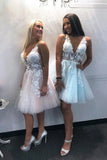 Tulle Lace A-line V-neck Short Homecoming dresses, Graduation Dress, SH551