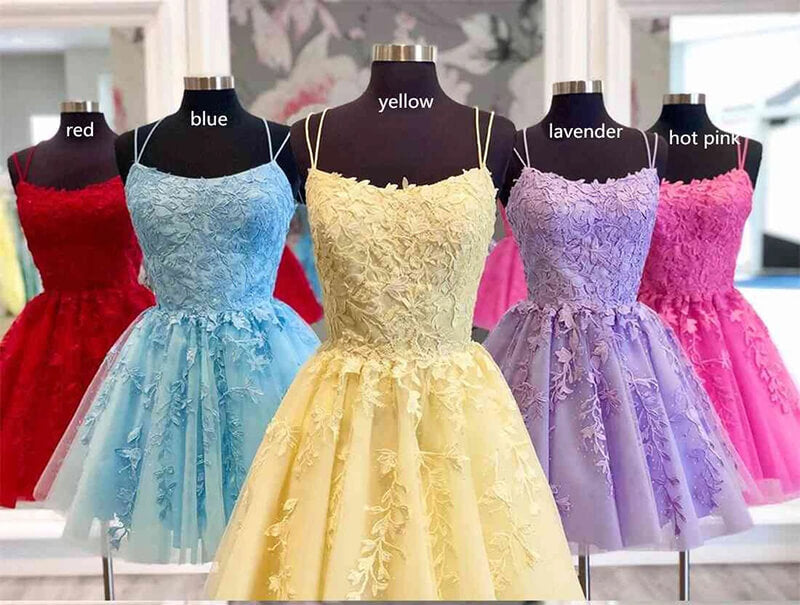 Cheap A-line Lace Homecoming Dress, Short Prom Dresses With Appliques, SH553 | lace homecoming dresses | homecoming dresses | cheap homecoming dresses | short homecoming dresses | short prom dresses | graduation dresses | school dance | party dresses | prom dresses | Simidress.com