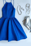 Flat-Out Blue Backless Short Prom Dress,Spaghetti Straps Homecoming Dresses,SH56