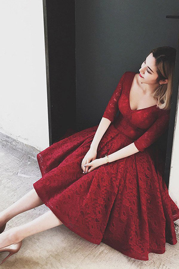 Half Sleeves Homecoming Dress With Lace V Neck Short Prom Dress SH62 Simidress Half Sleeves Homecoming Dress With Lace V Neck Short Prom Dress SH62 Simidress