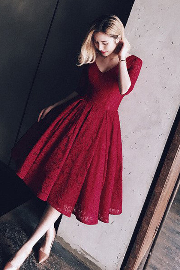 Half Sleeves Homecoming Dress With Lace V Neck Short Prom Dress SH62 Simidress Half Sleeves Homecoming Dress With Lace V Neck Short Prom Dress SH62 Simidress