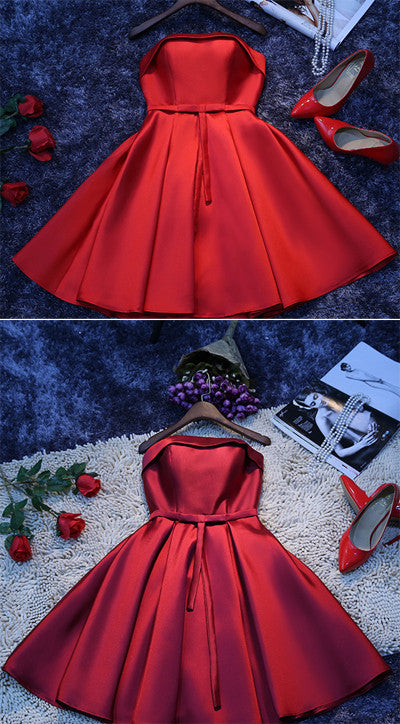 Red Simple Satin Homecoming Dress,Cheap Short Prom Dresses for Girls, SH84