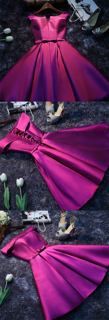 Purple Cheap Short Prom Dresses for Girls,Simple Satin Homecoming Dress, SH85
