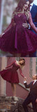Burgundy Beaded Homecoming Dress, Long Sleeves Short Prom Dress,SH86