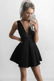 Sexy Black V-neck Sleeveless Short Prom Dress, Cheap Homecoming Dress, SH95