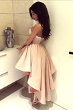 Pink Stretch Satin Beaded Homecoming Dress,A-Line Sweetheart High Low Prom Dress,SH96