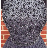 A-line Gray Halter High Neck Beaded Short Prom Dress,Tulle Homecoming Dress,SH97