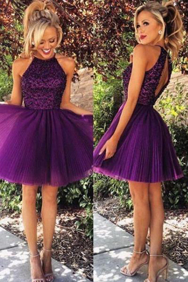 Young Girls Halter Sweet Heart Chiffon Short Homecoming Dresses,Graduation Dress, SH8