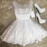 Charming Sheer Short Prom Dress,Lace Appliques Homecoming Dress Party Dress,SH102