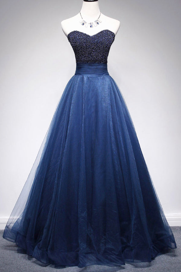 Gorgeous Tulle A Line Beaded Sweetheart Long Prom Dresses Formal Dress, SP343