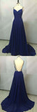 Simidress.com offer Royal Blue Chiffon V neck Simple Spaghetti Straps Long Prom Dresses, SP345