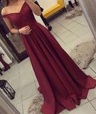 SIMIDRESS.COM OFFER Simple Burgundy Off Shoulder A-line Long Prom Dresses Evening Dresses, SP346
