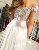 simidress.com offer  Chiffon Off the Shoulder Beaded Lace Long Prom Dresses Evening Gowns, SP352