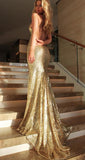 Find Gold Sequins Mermaid Backless Long Prom Dresses with Side Slit, SP357 at www.simidress.com