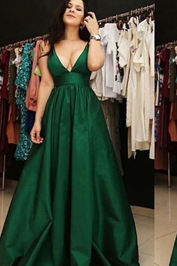 Dark Green Open Back Spaghetti Straps A Line V Neck Prom Dresses with Pockets, SP369 Simidress Dark Green Open Back Spaghetti Straps A Line V Neck Prom Dresses with Pockets, SP369 Simidress