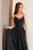 simidress.com offer Cute Chiffon Black A Line V Neck Split Long Prom Dresses with Appliques, SP370